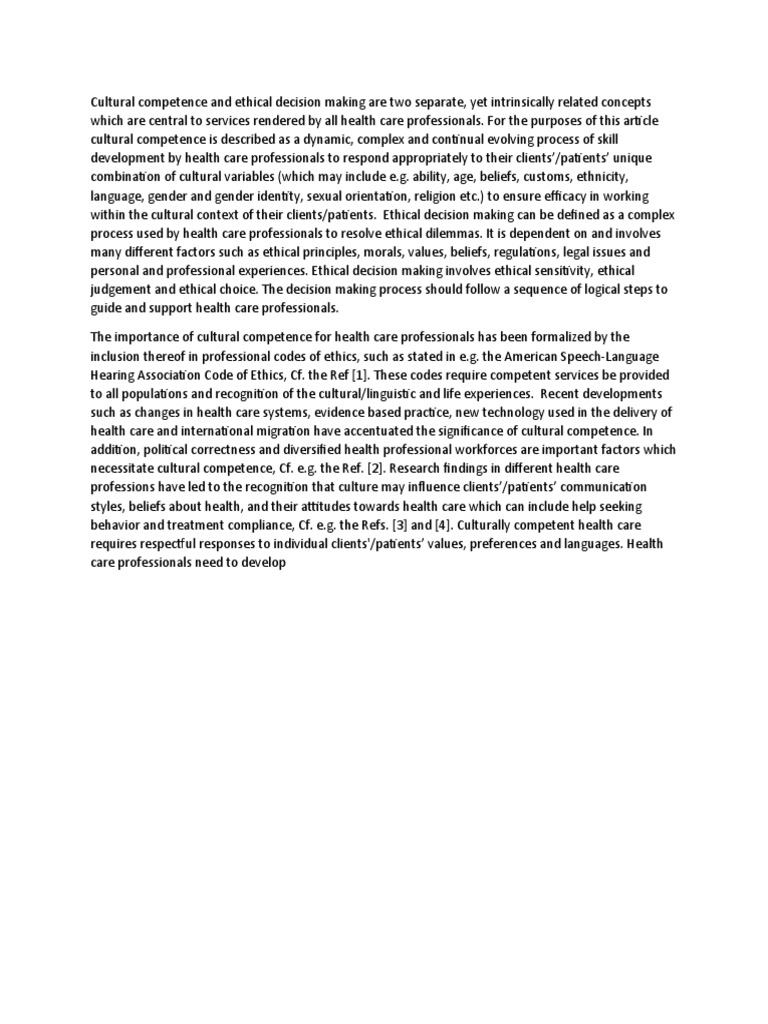Cultural Competence in Healthcare Ethics | PDF | Social Science | Self ...