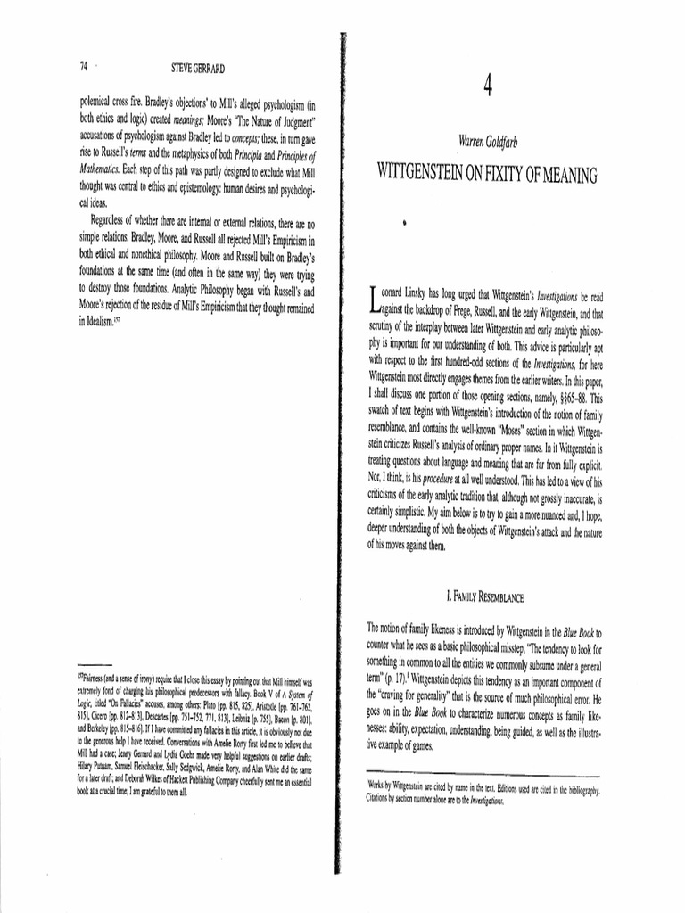 Warren Goldfarb Wittgenstein On Fixity of Meaning PDF