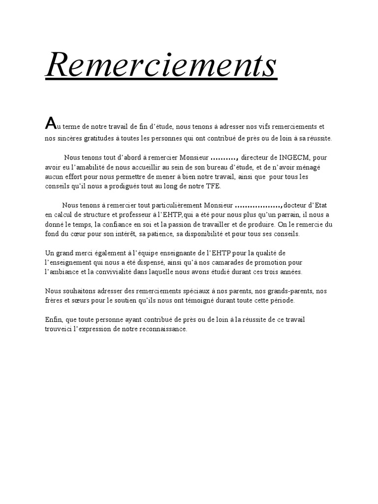 Dédicace Et Remerciement Mémoire De Fin D études 1 PFE Remerciement Et Conclusion | PDF | Béton armé | Science