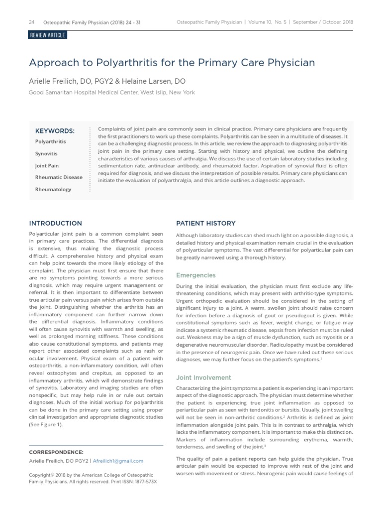 Approach To Polyarthritis For The Primary Care Physician: Arielle ...