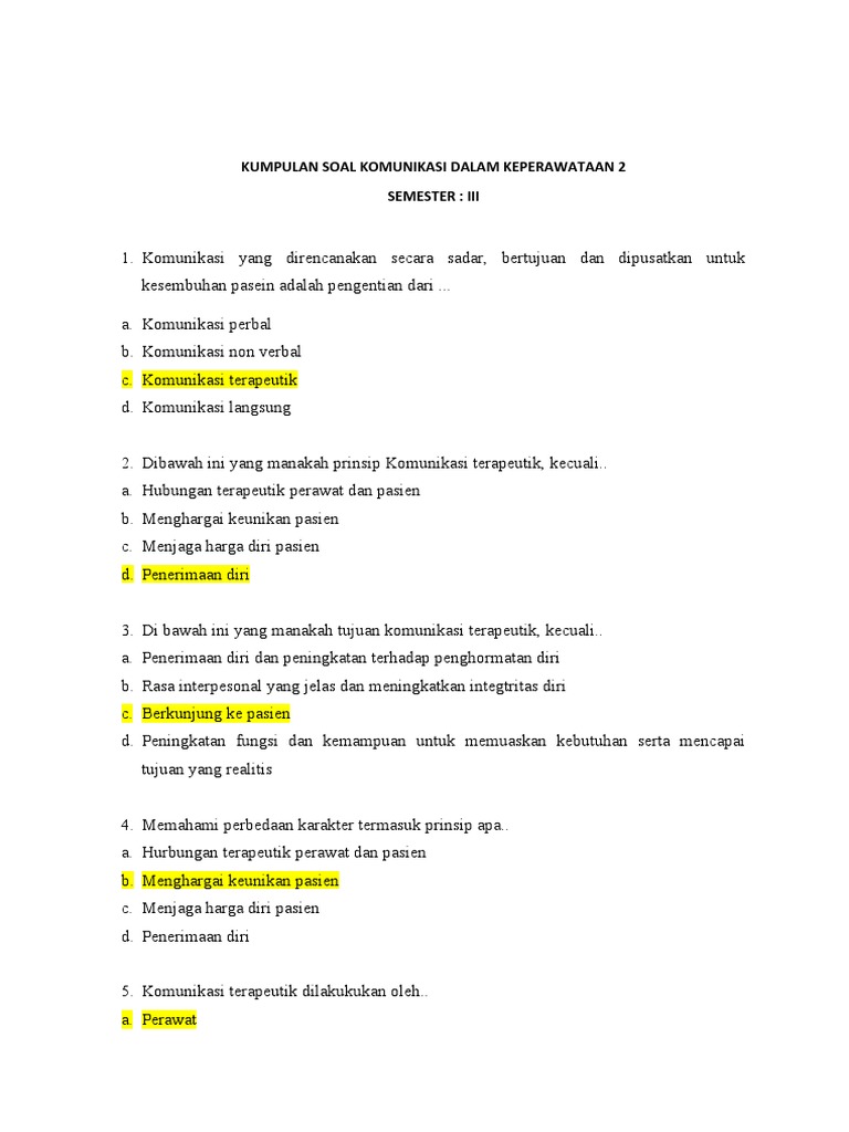 Kumpulan Soal Komunikasi Dalam Keperawataan 2