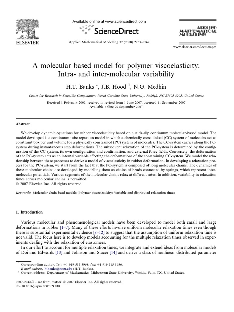 Molecular Model of Polymer Viscoelasticity | PDF | Viscoelasticity ...