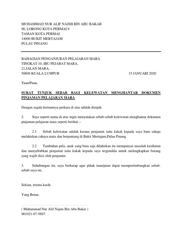 Format Surat Tunjuk Sebab Mara Pdf