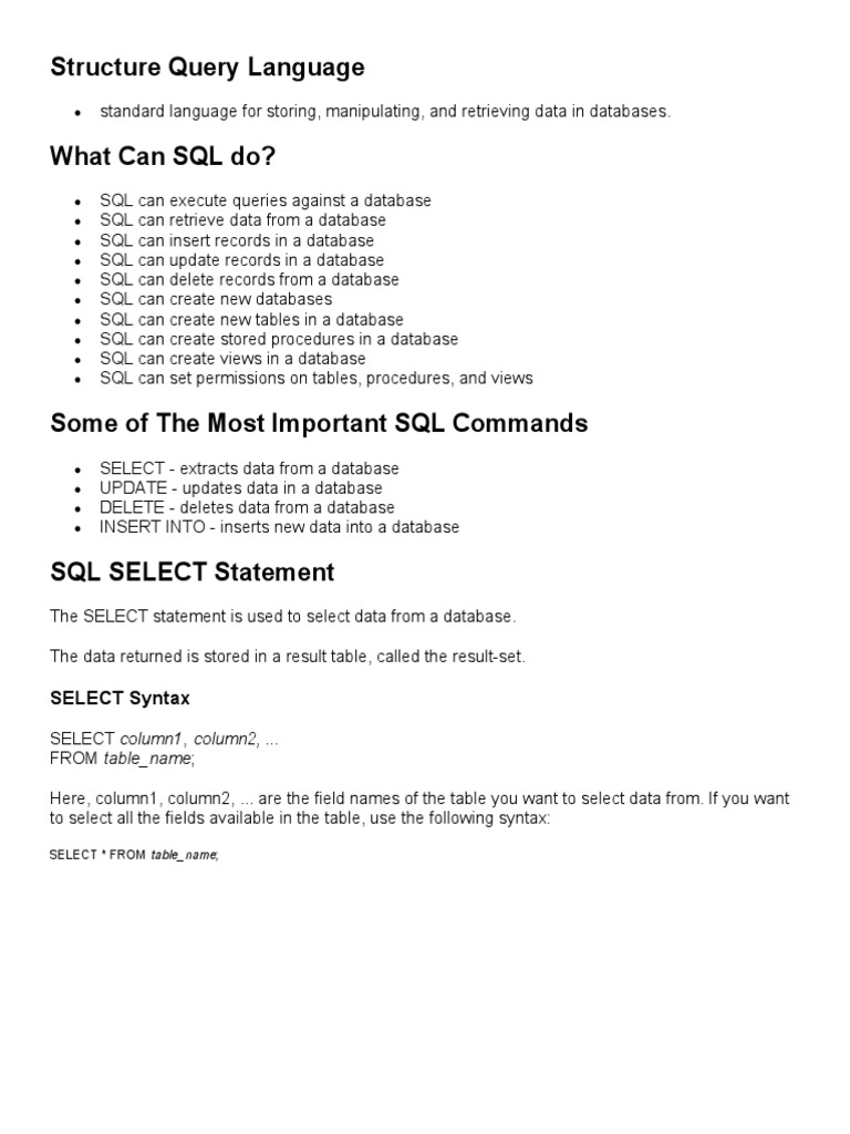 Structure Query Language | PDF | Sql | Information Science
