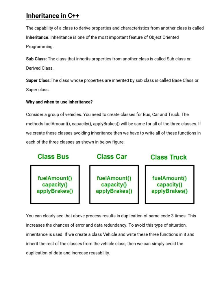 Inheritance in C++ | PDF | Class (Computer Programming) | Inheritance ...