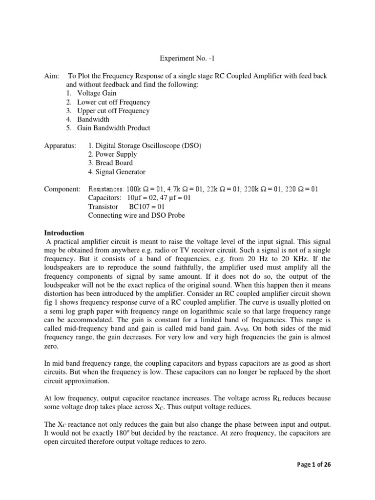 Frequency Response of RC Coupled Amplifier | PDF | Amplifier ...