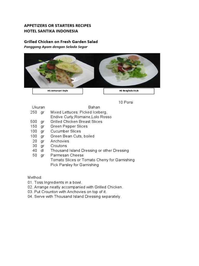 Appetizers or Starters Recipes Hotel Santika Indonesia Grilled Chicken ...