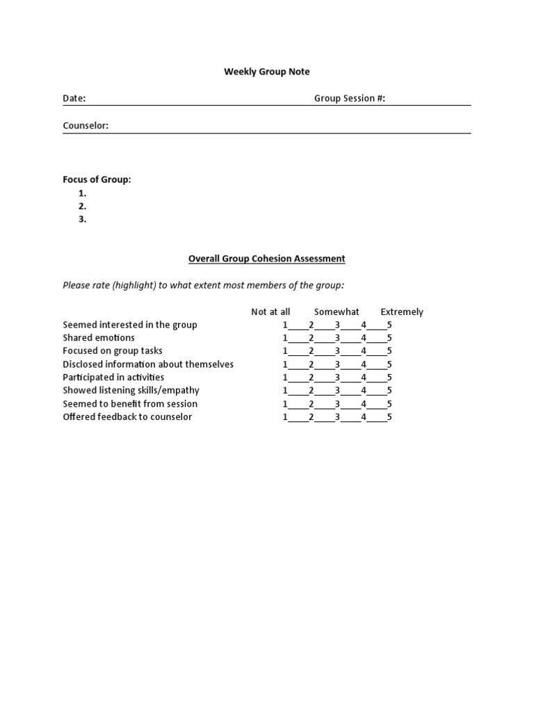 Weekly Group Therapy Evaluation Template | PDF | Career & Growth