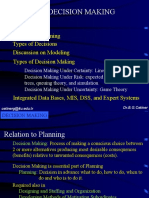 Decision Making Objectives: Relation To Planning Types of Decisions Discussion On Modeling Types of Decision Making