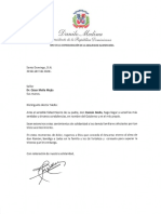 Carta de Condolencias Del Presidente Danilo Medina A César Mella Mejía Por Fallecimiento de Su Padre, Ramón Mella