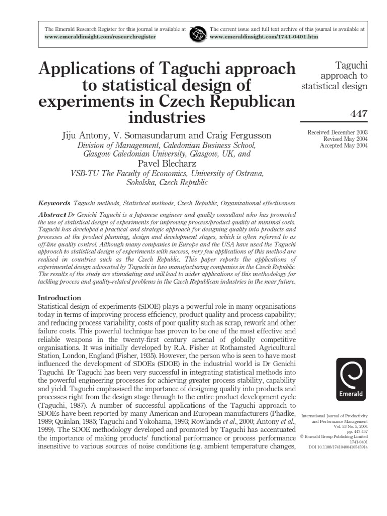 Application of Taguchi Method of Experimental Design | PDF | Errors And ...