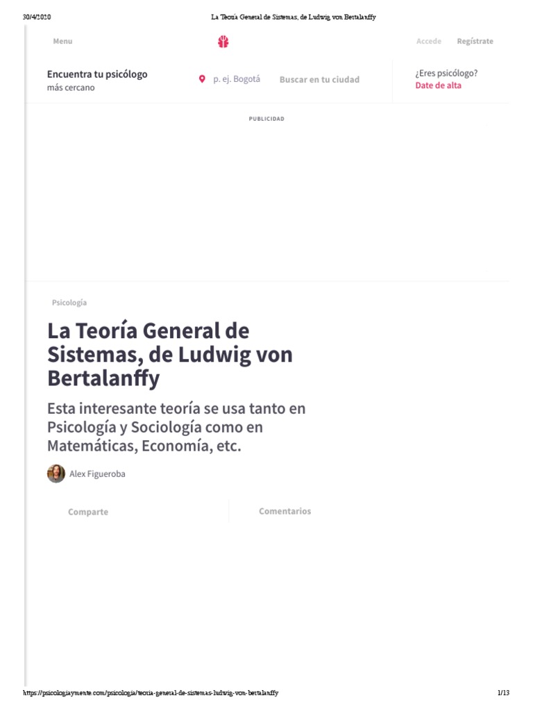 La Teoría General de Sistemas, de Ludwig Von Bertalanffy PDF Sistema Teoría de sistemas