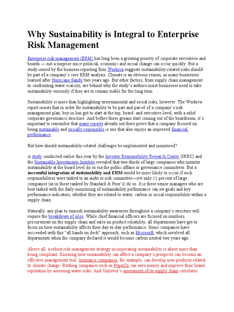 Why Sustainability Is Integral To Enterprise Risk Management | PDF ...