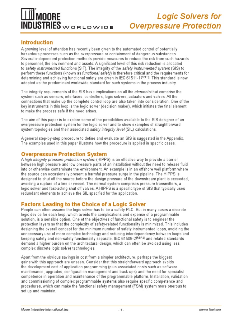 Logic Solvers for Overpressure Safety | PDF | Prevention | Systems ...