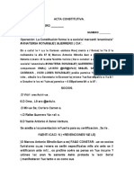 Acta Constitutiva Sociedad en Nombre Colectivo