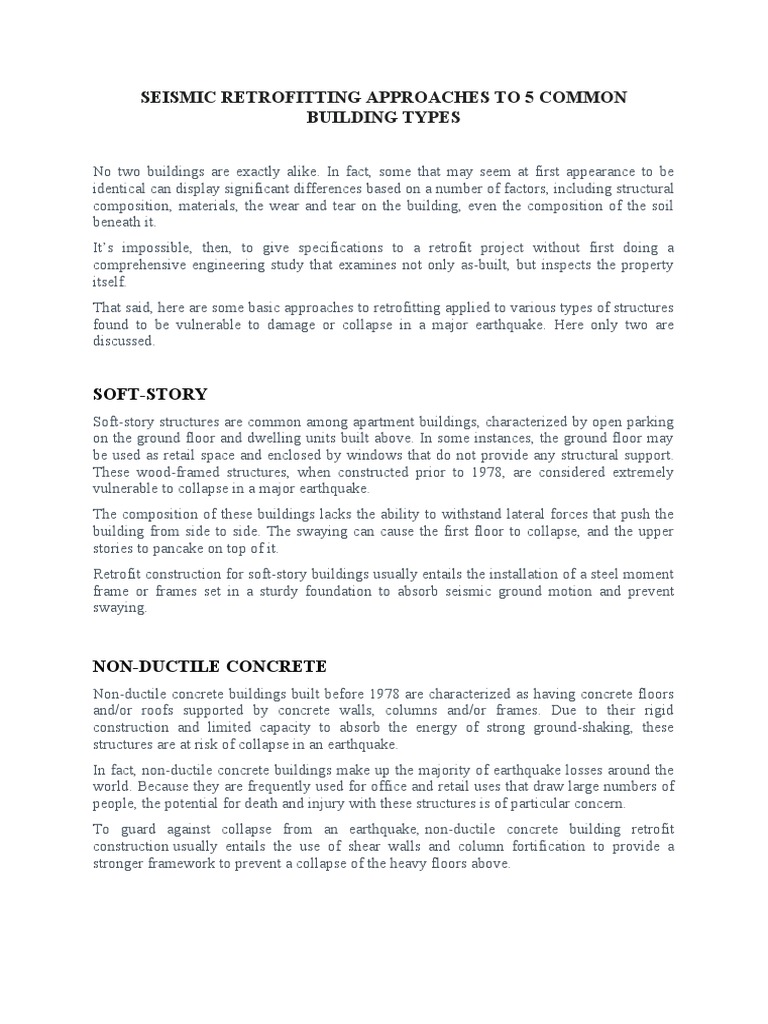 Seismic Retrofitting for Vulnerable Buildings | PDF | Home & Garden ...
