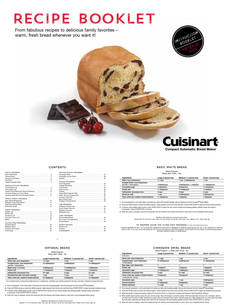 Manual De La Panificadora Cuisinart Cbk 110 Libro De Recetas Ingles Pdf Breads Dough