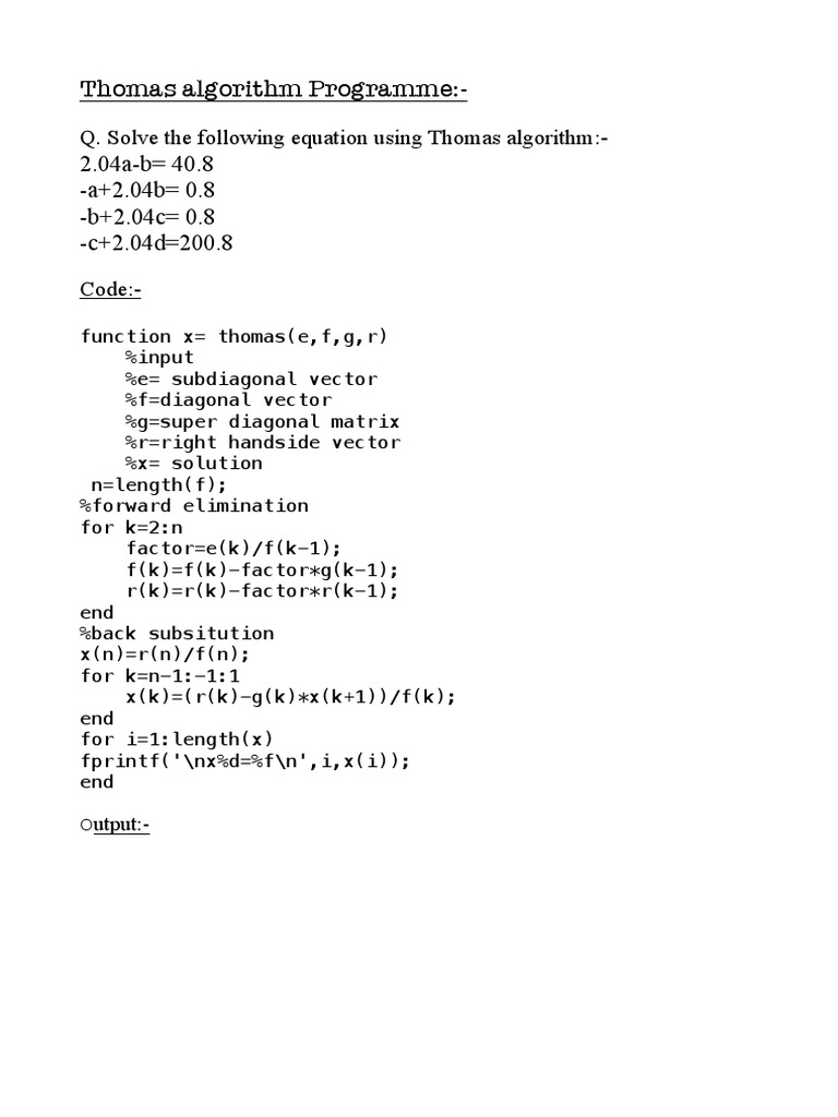 Thomas Algorithm Programme:-: 2.04a-B 40.8 - A+2.04b 0.8 - b+2.04c 0.8 ...