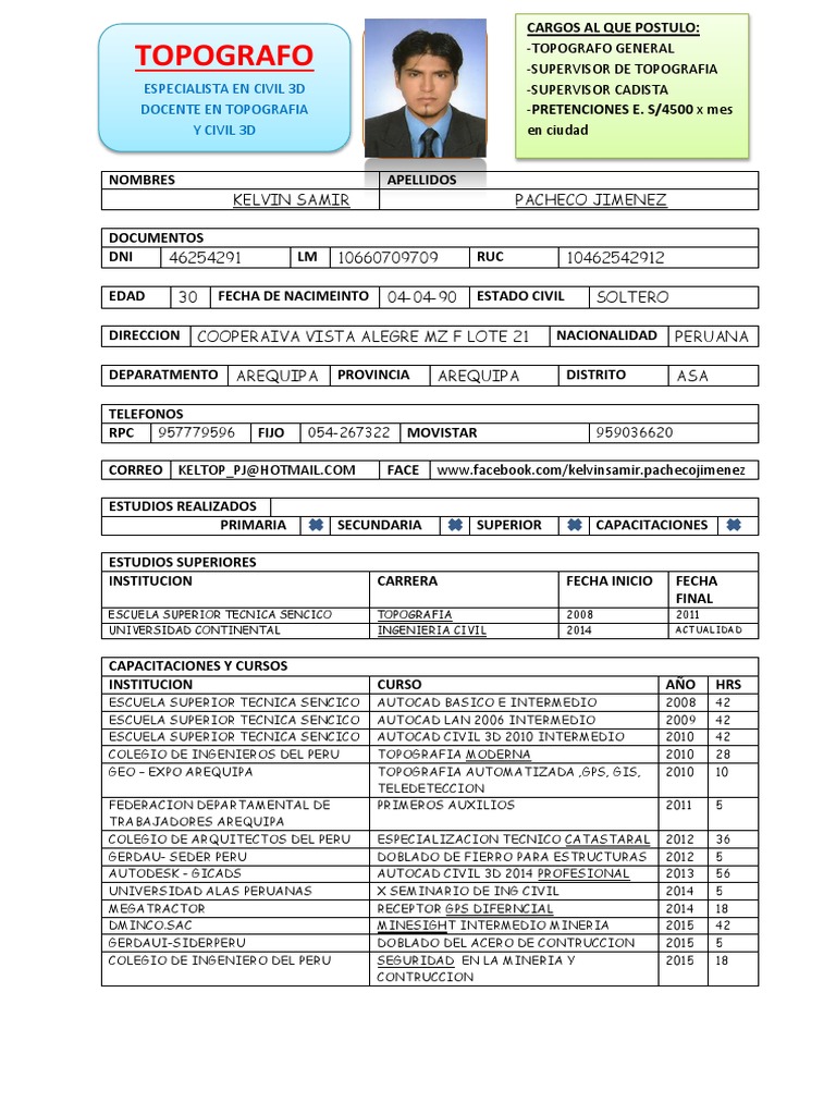 CV de Topógrafo en Perú | PDF | Autodesk | Science
