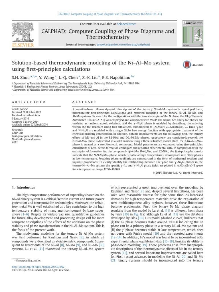 Ni-Al-Mo Thermodynamic Modeling | PDF | Phase (Matter) | Phase Diagram