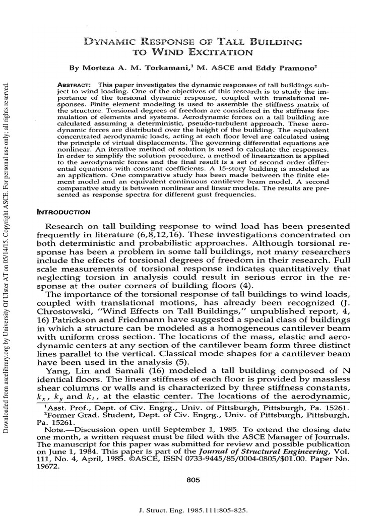 Dynamic Response of Tall Building To Wind Excitation | PDF ...