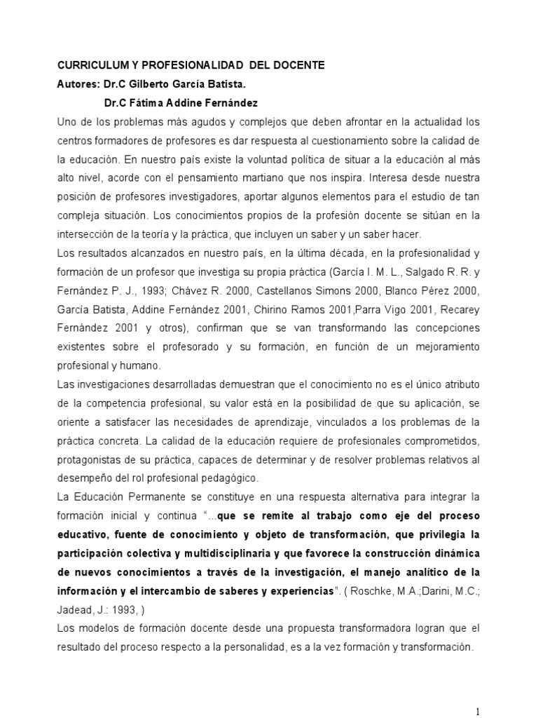 Curriculum para la Profesionalidad Docente | PDF | Plan de estudios ...