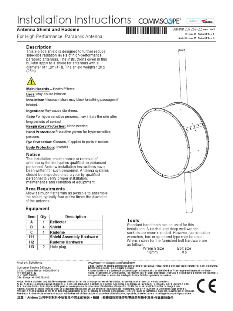 Installation Instructions For HighPerformance, Parabolic Antenna