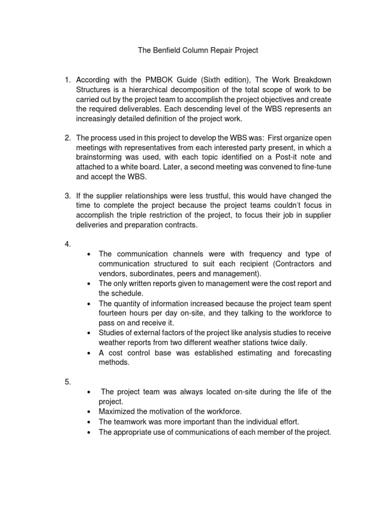 The Benfield Column Repair Project | PDF