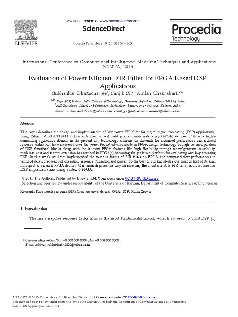 Evaluation of Power Efficient FIR Filter For FPGA Based DSP ...