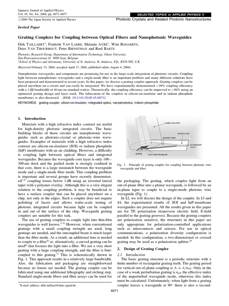 Grating Couplers for Optical Fiber Integration | PDF | Photolithography ...
