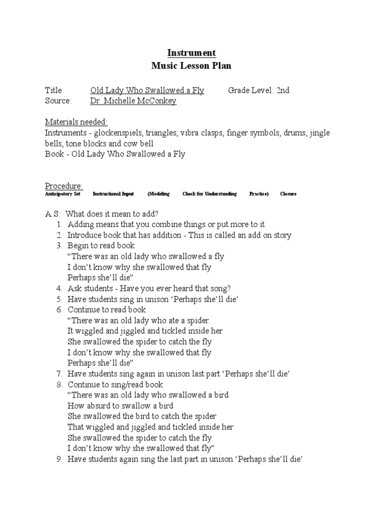 2nd Grade Music Lesson Plan: Adding Instruments | PDF | Mental ...