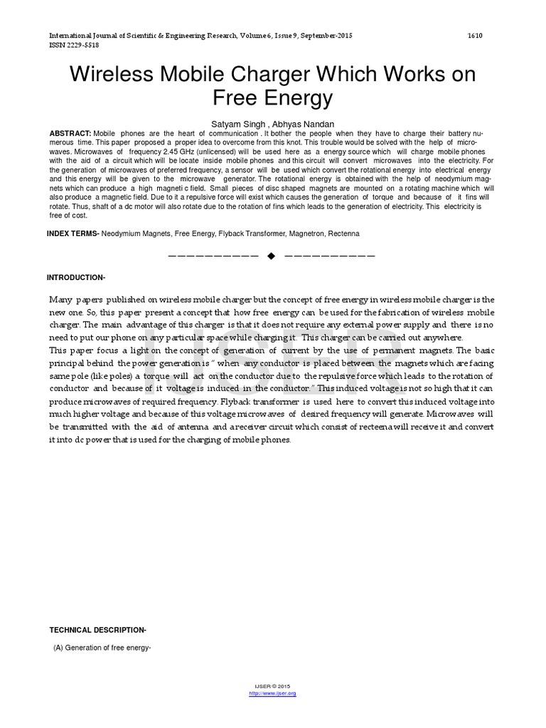 Ijser Wireless Mobile Charger Which Works On Free Energy PDF
