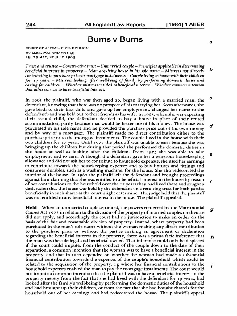 Burns V Burns (1984) 1 All ER 244 PDF