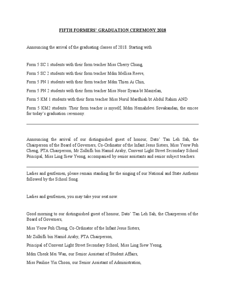 Graduation Ceremony 2018 Emcee Script | PDF | Students | Educational Stages