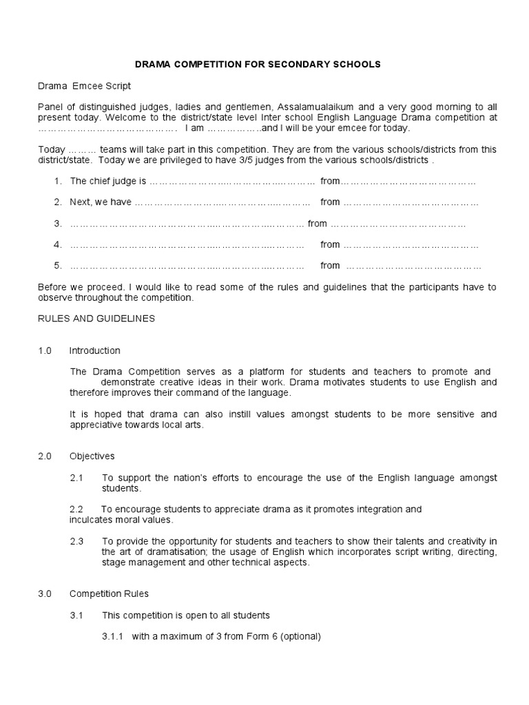 Secondary School Drama Competition Script | PDF