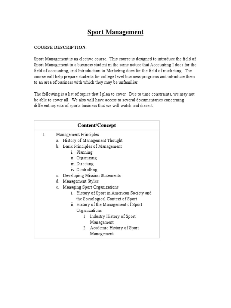 Sport Management Syllabus Pdf Pdf National Collegiate Athletic Association Sports