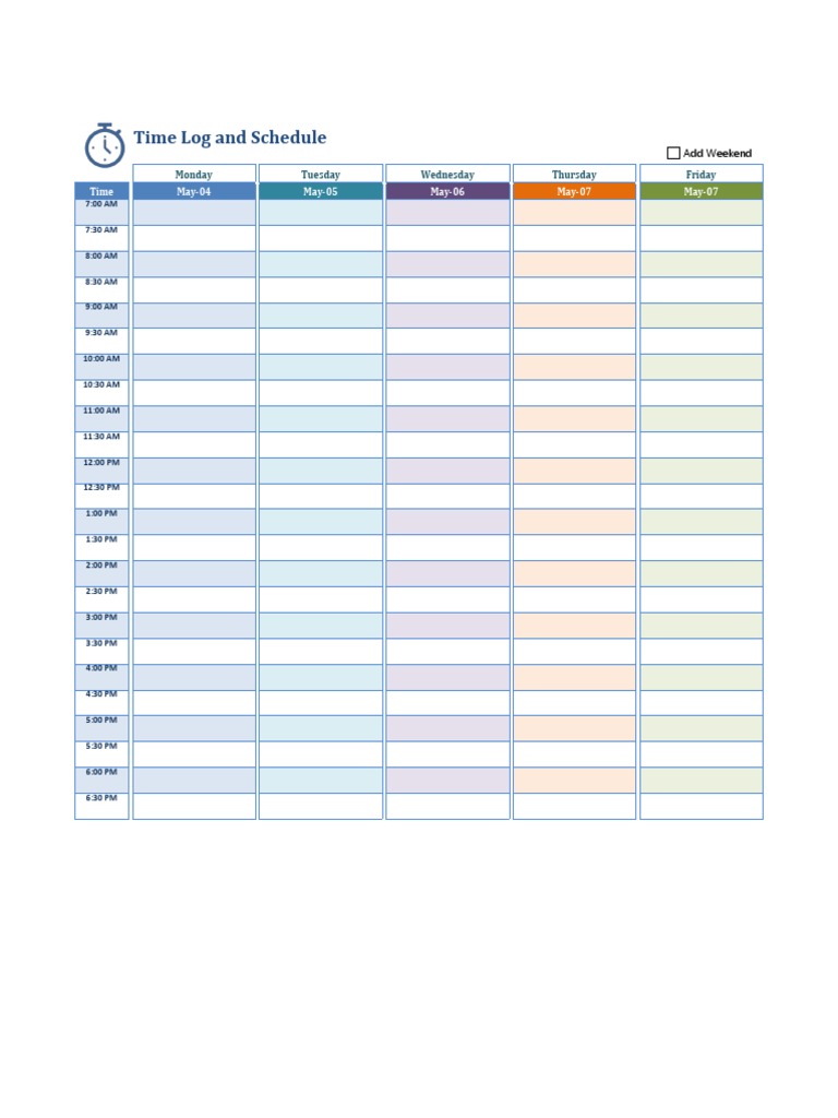 Time Log and Schedule: Monday Tuesday Wednesday Thursday Friday | PDF