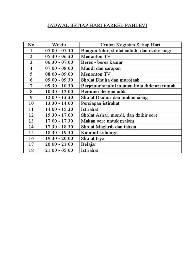 Jadwal Setiap Hari
