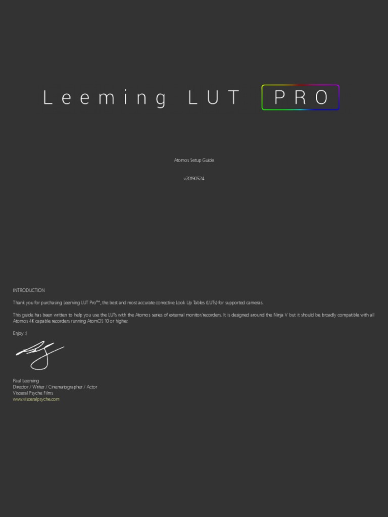 Leeming LUT One Atomos Setup Guide PDF Hdmi Computer Monitor