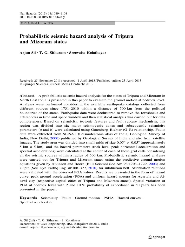 Seismic Hazard Analysis of Tripura & Mizoram | PDF | Moment Magnitude ...