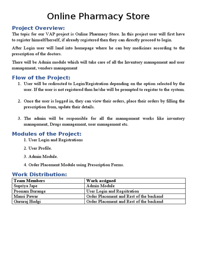 Online Pharmacy Store Project Overview | PDF | Computers