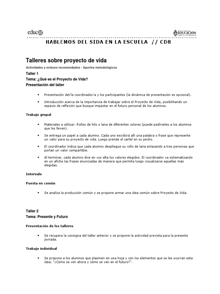 Talleres Sobre Proyecto de Vida | PDF | Science | Ciencia humana