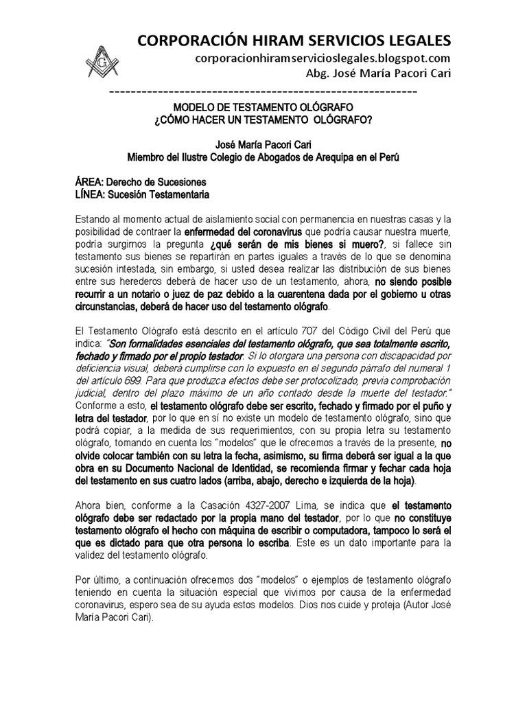 Modelo Y Ejemplos Del Testamento