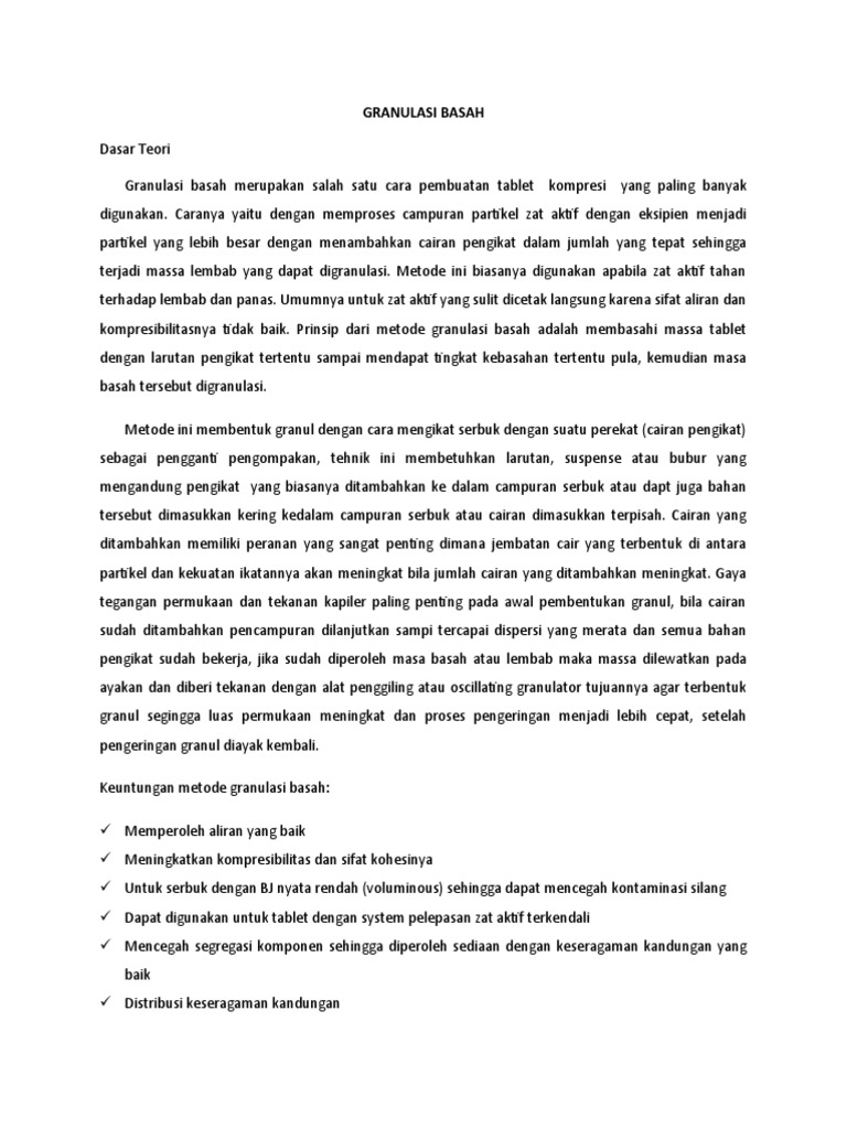 Prinsip dan Keuntungan Granulasi Basah | PDF | Memasak, Makanan, & Anggur