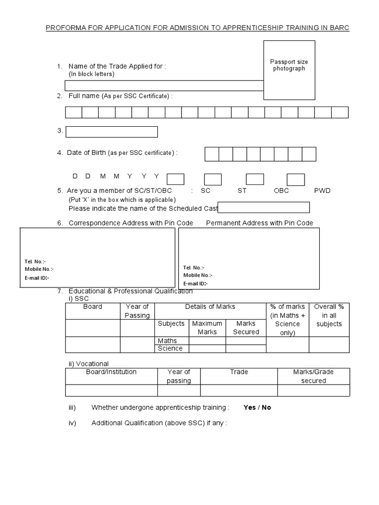 BARC Apprenticeship Application Form | PDF | Government | Business