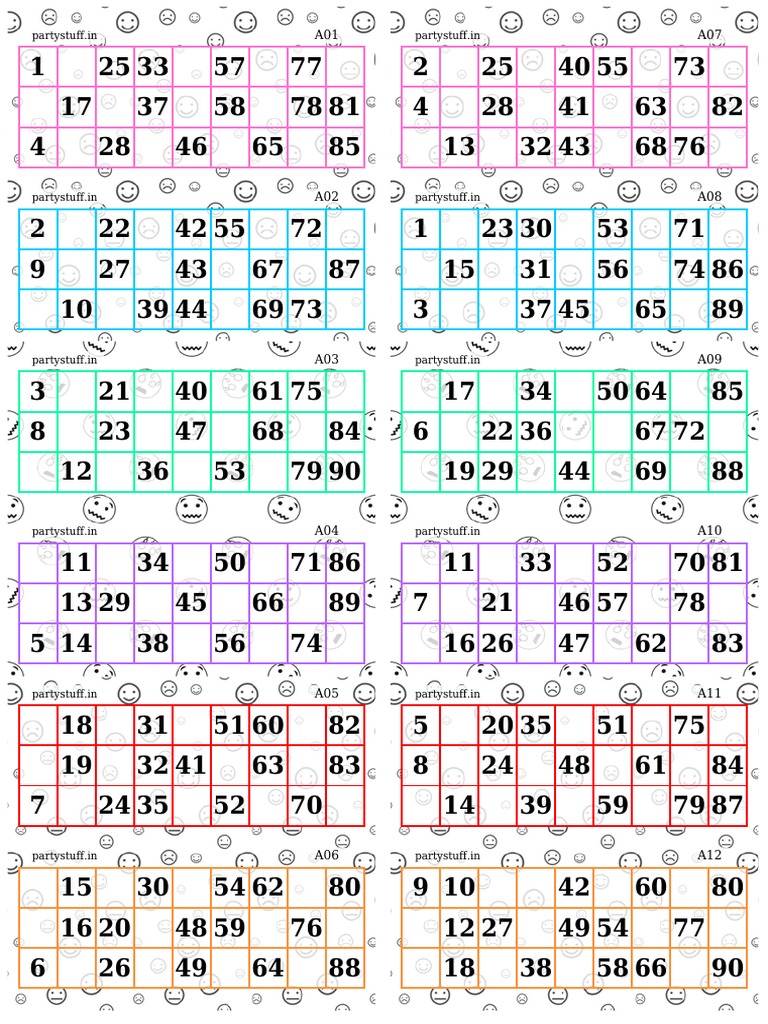 Tambola Tickets Emoji | PDF for Free Printable Housie Tickets Pdf