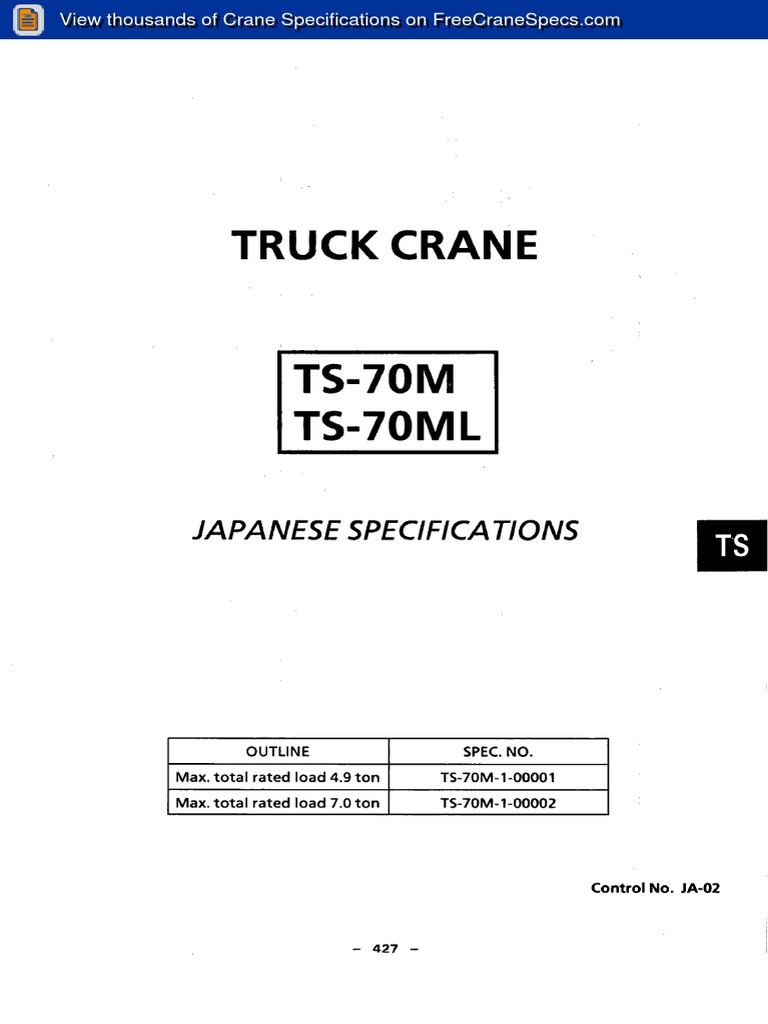 TADANO TS-70M 操作マニュアル & TS-61.LN 部品カタログ Tadano TS-70M Specification | PDF