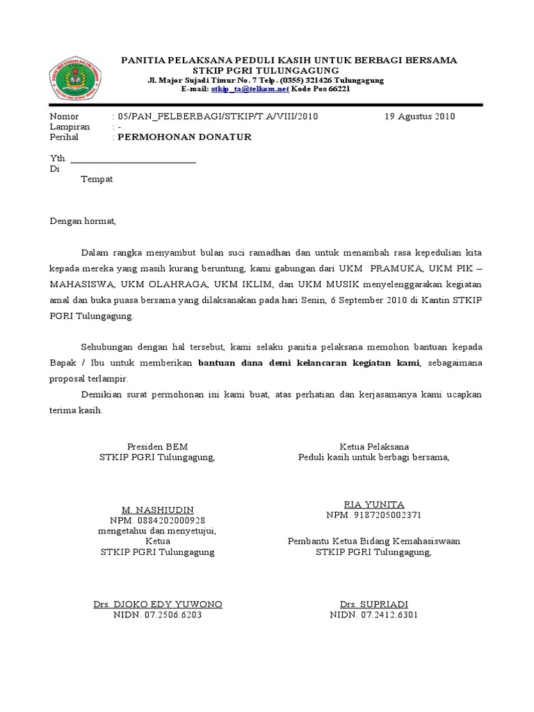 Surat Pengantar Donatur
