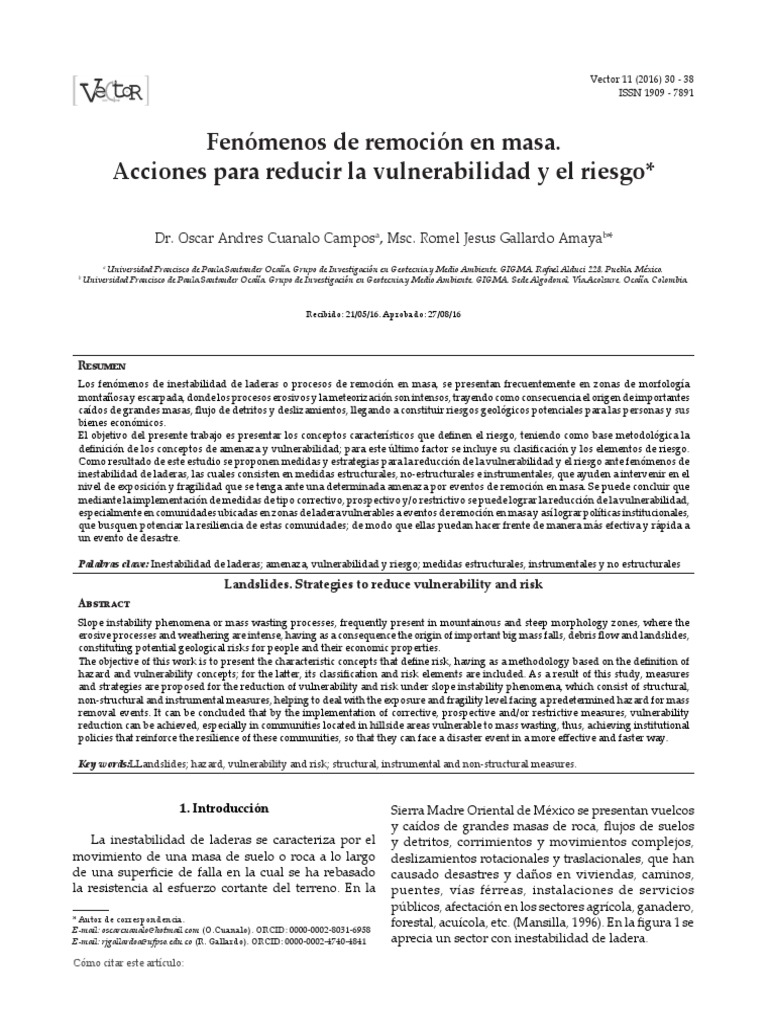 Estrategias para reducir remoción en masa | PDF | Vulnerabilidad | Riesgo