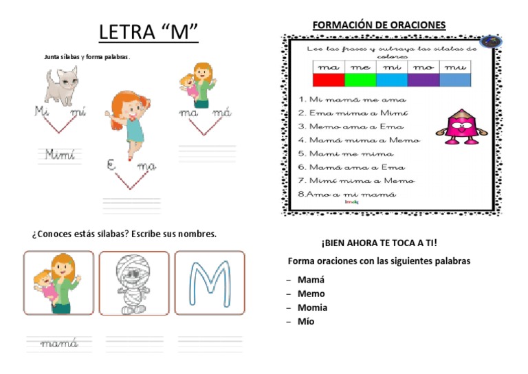 Oraciones con la letra M para primer grado | PDF